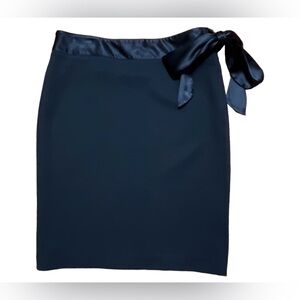 Ralph Lauren Black Wool Pencil Skirt With Satin Waist Tie Sz M